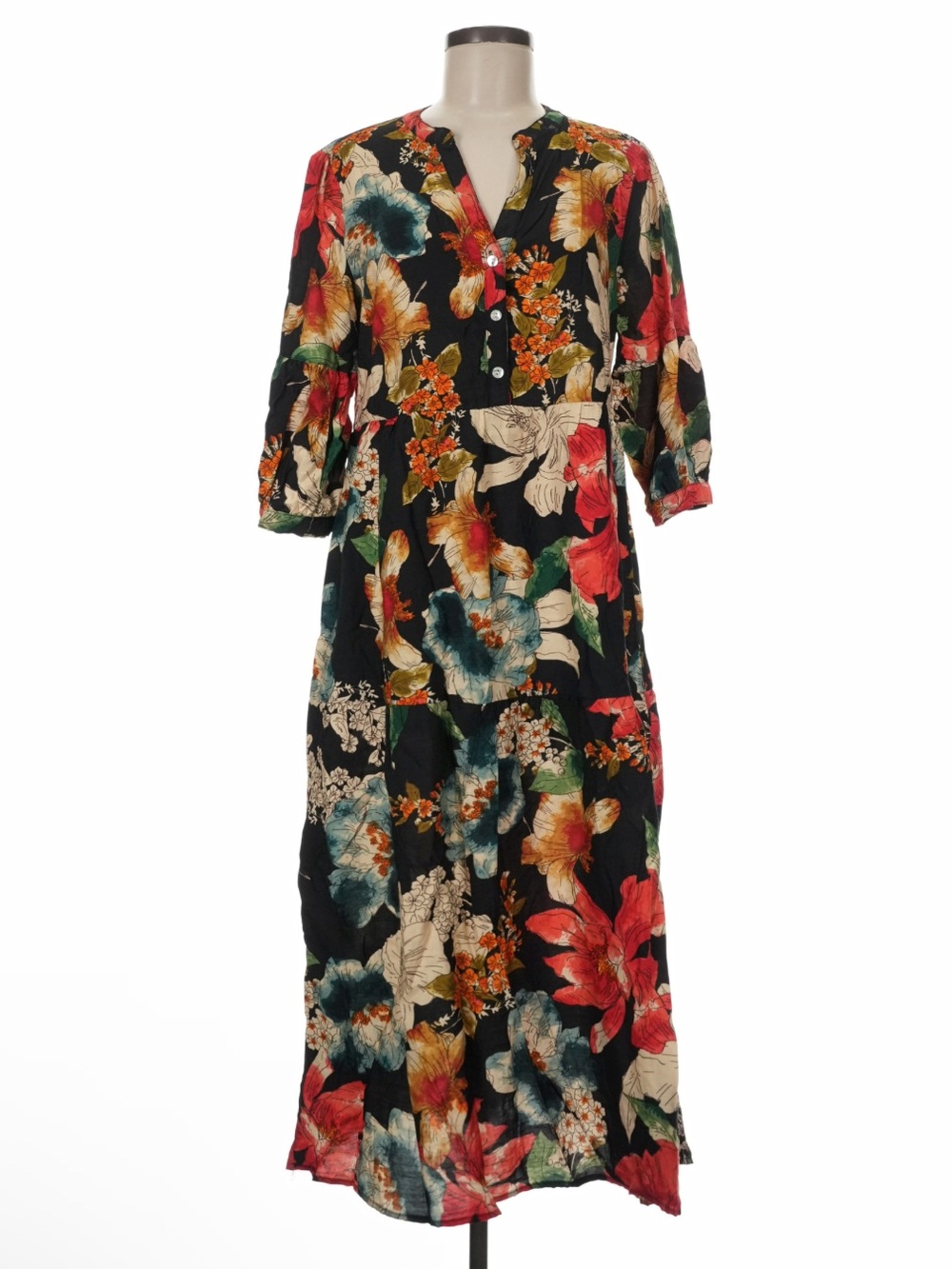 Figeroa & Flower Floral Tiered Midi Dress 3/4 Sleeve - Size XL